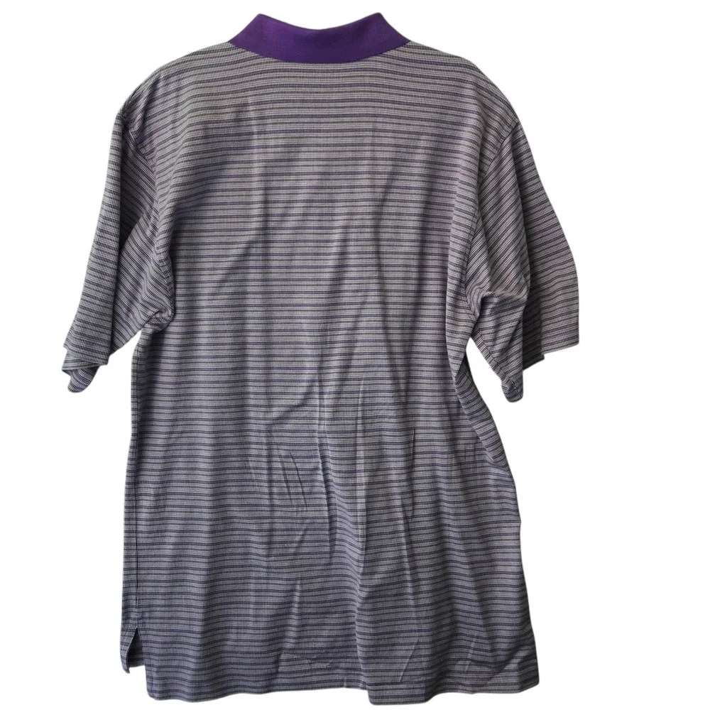 Peter Millar Mens Large Purple Stripe Double Mercerized Cotton‎ Polo Shirt Golf